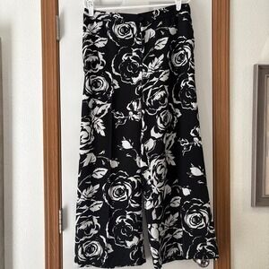 Lauren Ralph Lauren Black Cabbage Rose Floral Wide Leg Pants 10